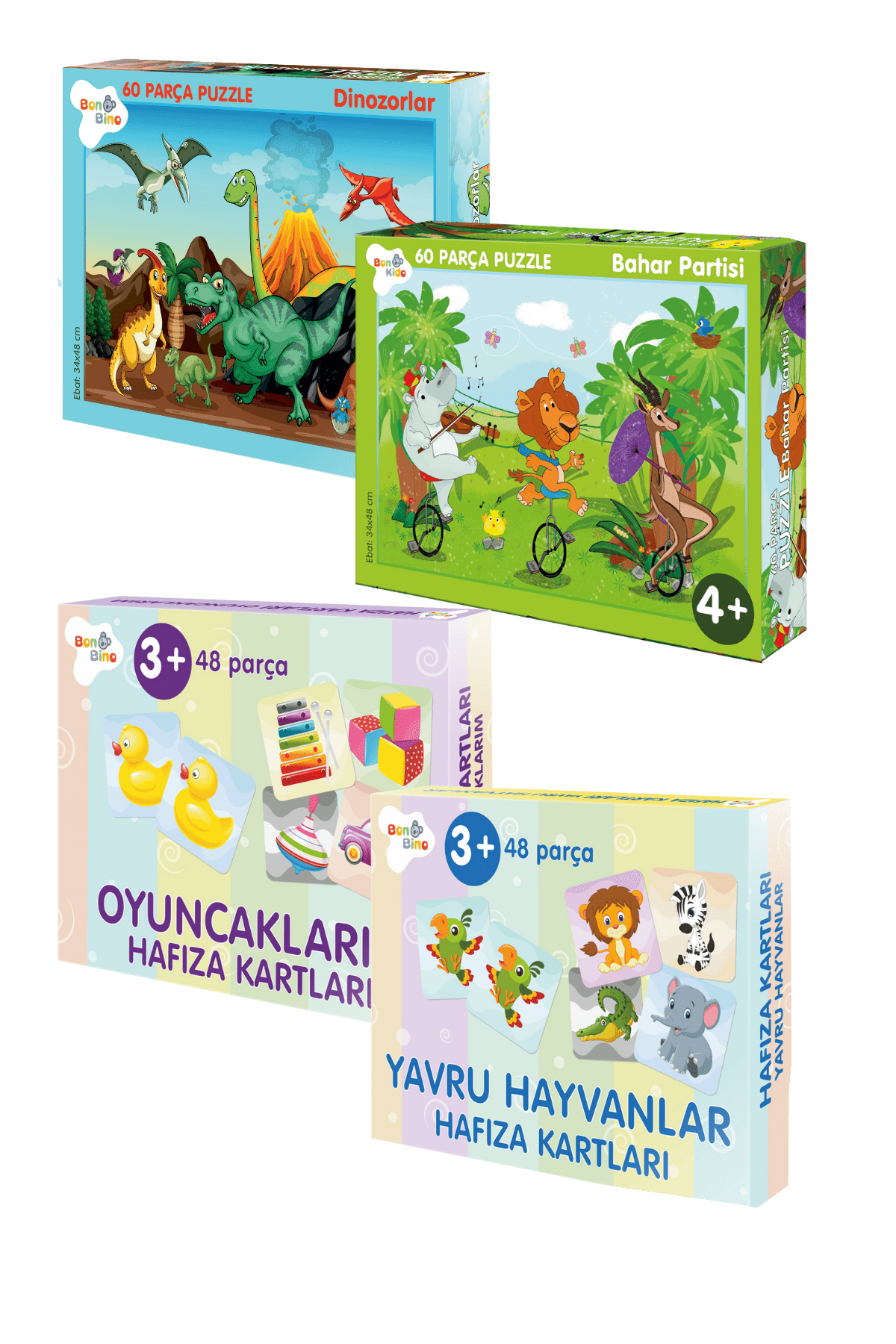 4'lü Set 3+yaş - Iki Çeşit 60 Parça Puzzle ve 2 Çeşit Hafıza Kartları